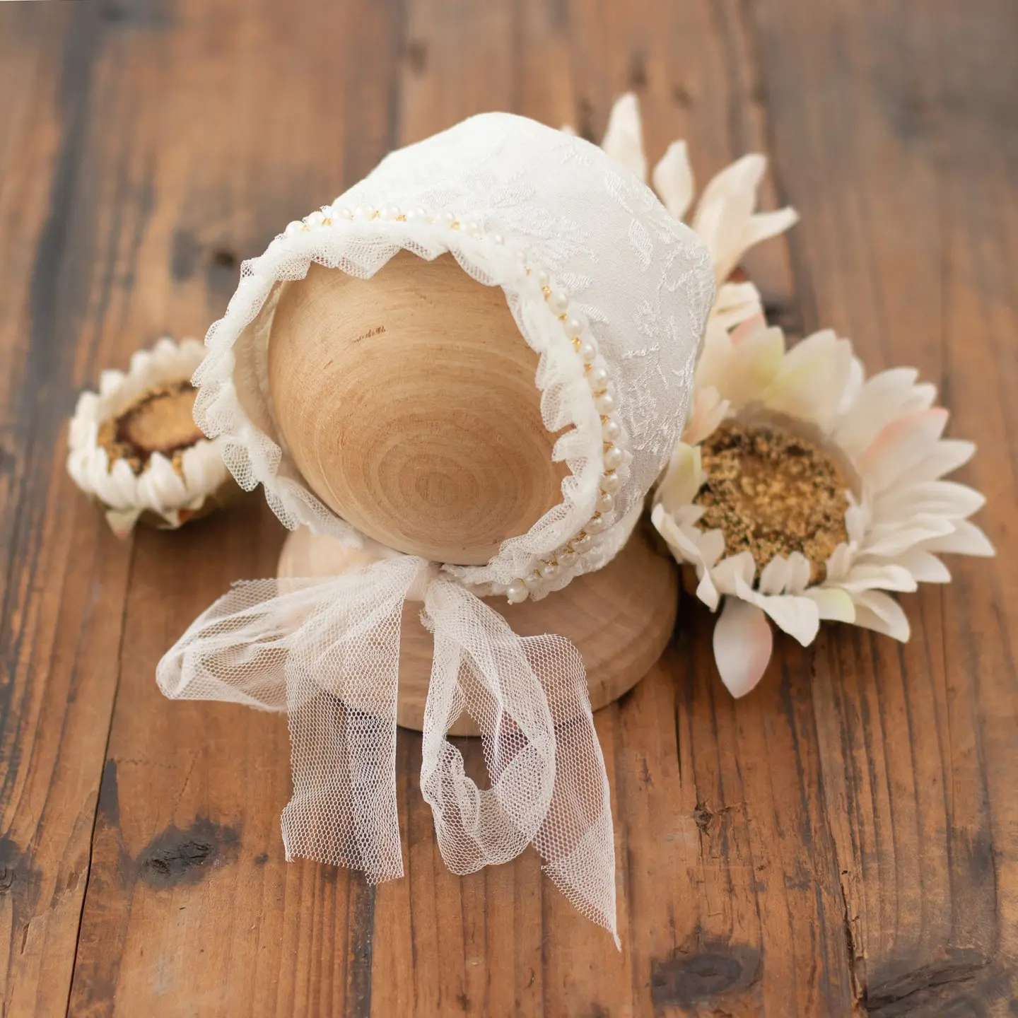 Baby Girl White Lace Dress Hat Set - Newborn Photography Outfit - Image 5